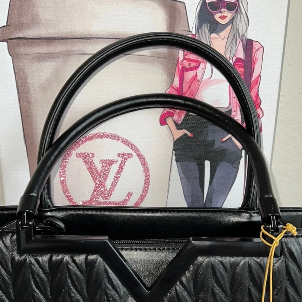Black Leather Quilted Satchel